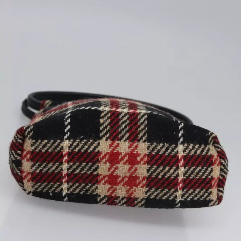 BURBERRY Nova Check Hand Bag Wool Red Black Auth - Picture 6 of 16